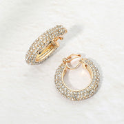 Rhinestone Pave Hoop Clip On Earrings