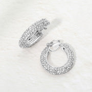 Rhinestone Pave Hoop Clip On Earrings