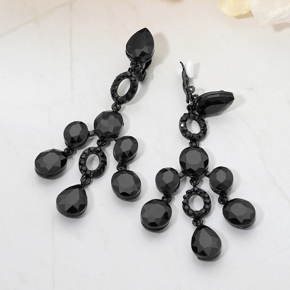 Faceted Chandelier Statement Evening Clip On Earrings