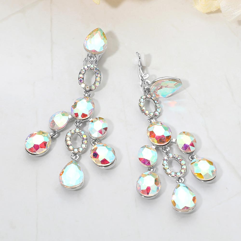 Faceted Chandelier Statement Evening Clip On Earrings