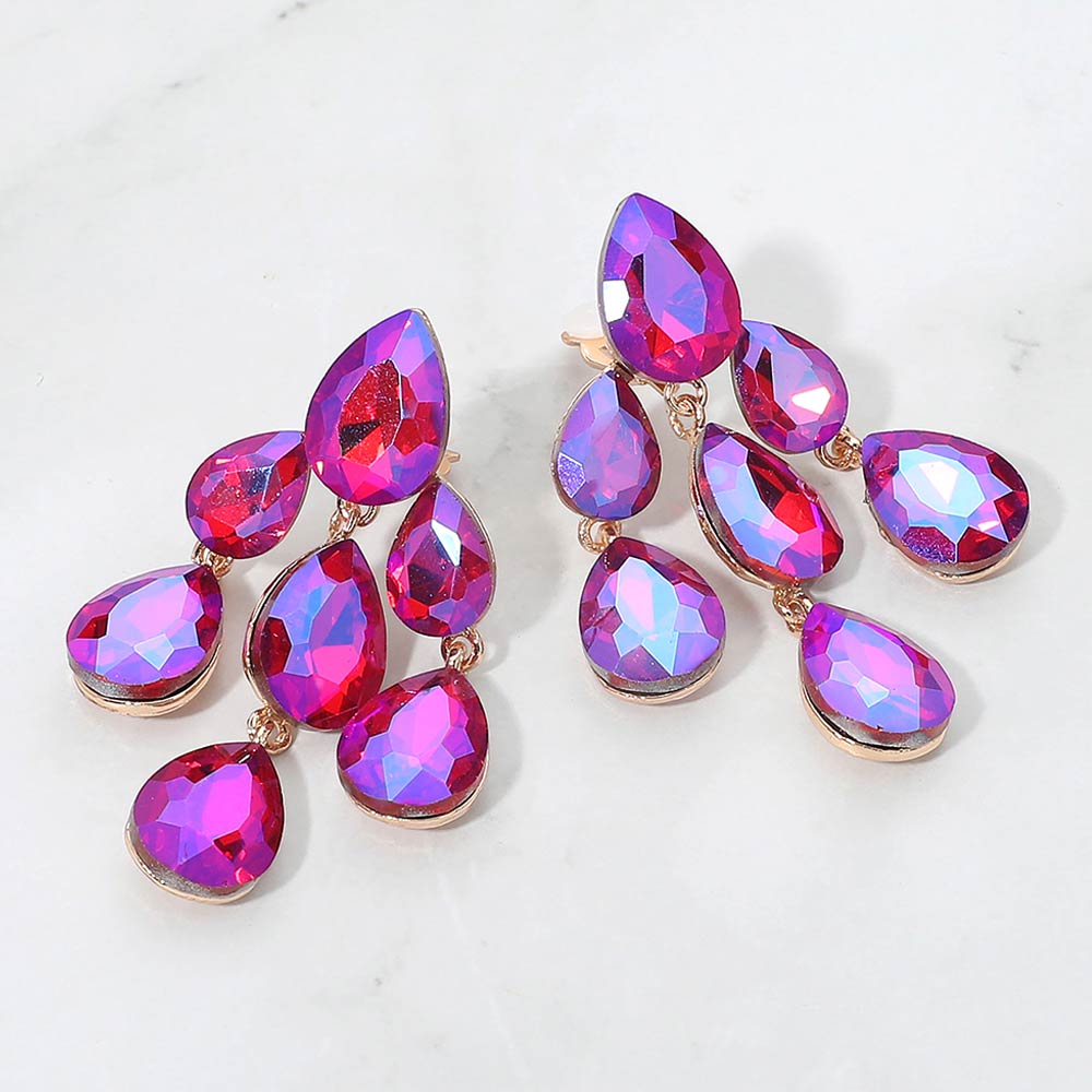 Teardrop Cluster Chandelier Evening Clip On Earrings