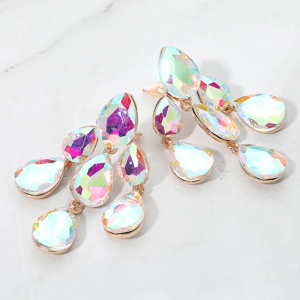 Teardrop Cluster Chandelier Evening Clip On Earrings