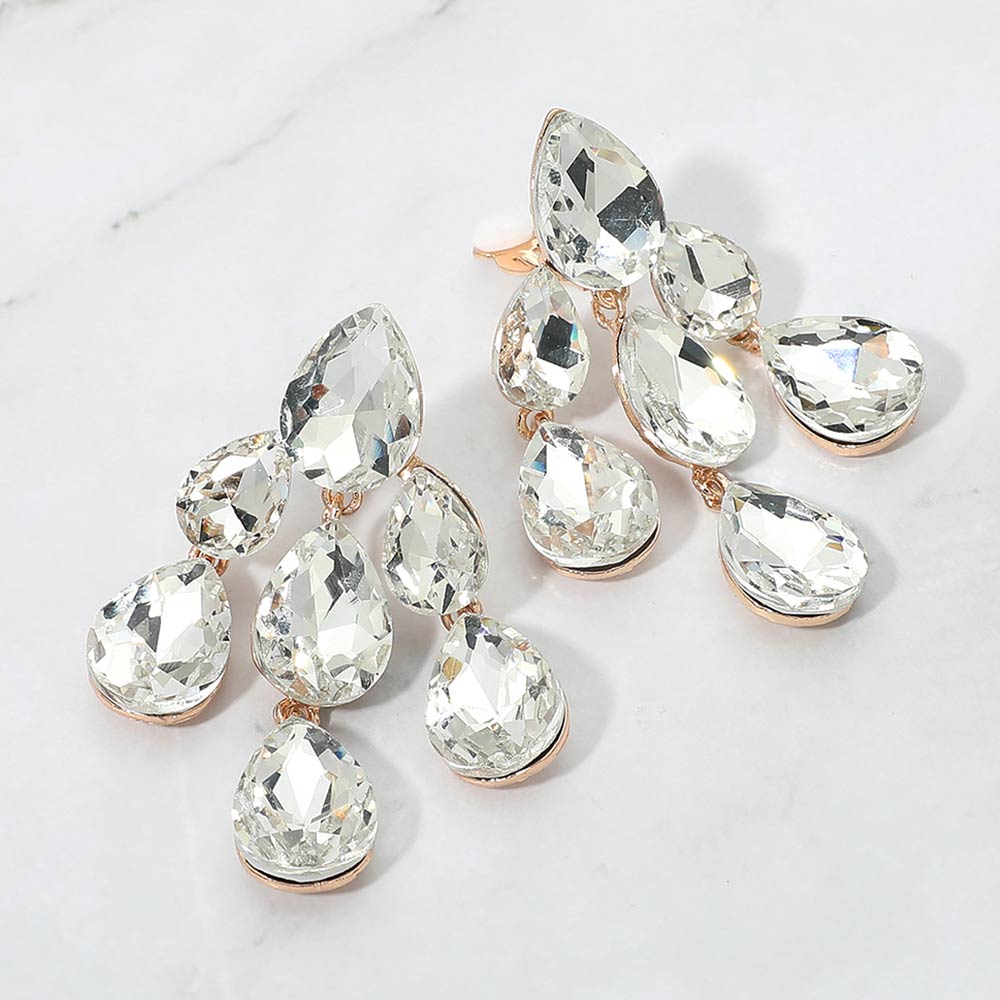 Teardrop Cluster Chandelier Evening Clip On Earrings