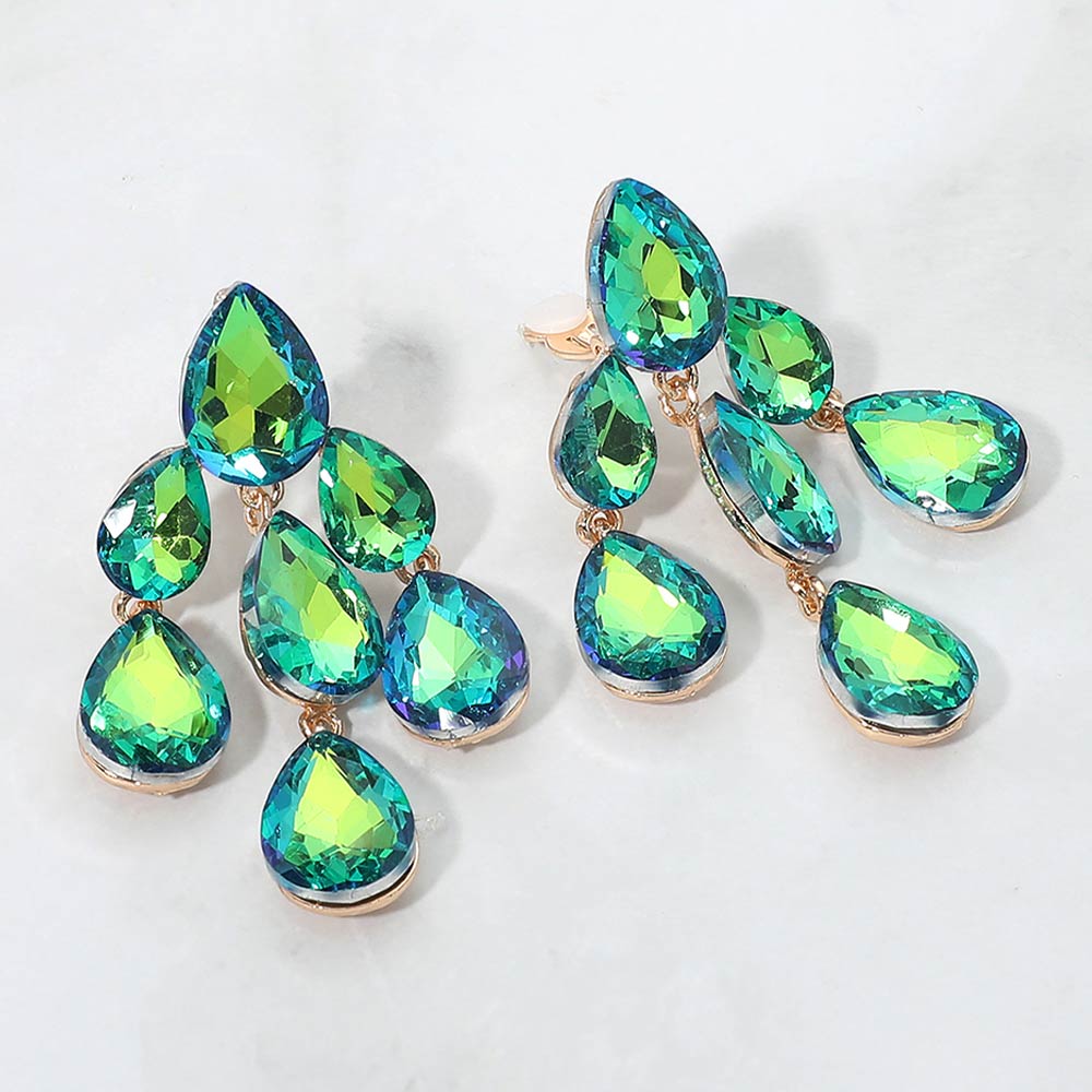 Teardrop Cluster Chandelier Evening Clip On Earrings