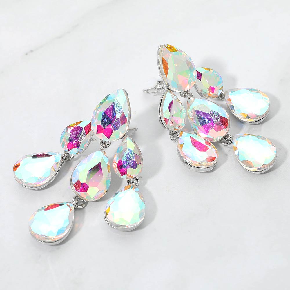 Teardrop Cluster Chandelier Evening Clip On Earrings
