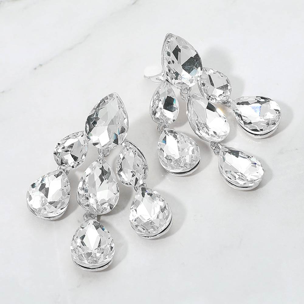 Teardrop Cluster Chandelier Evening Clip On Earrings
