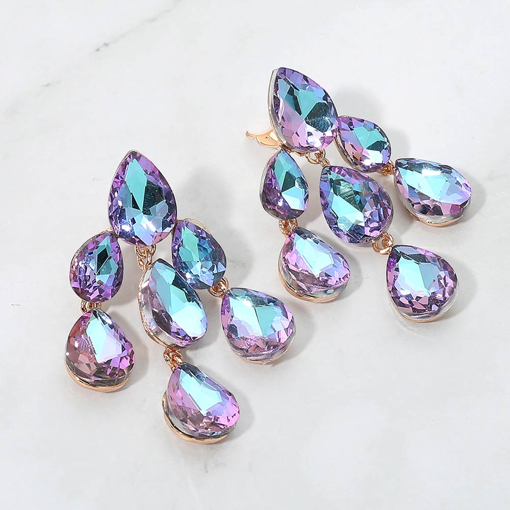 Teardrop Cluster Chandelier Evening Clip On Earrings