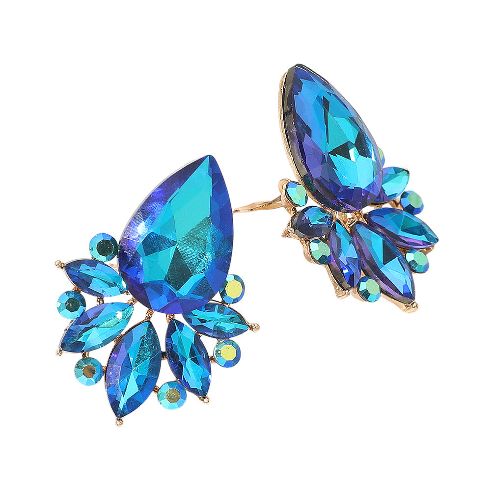 Teardrop Stone Cluster Accent Marquise Stone Embellished Evening Clip On Earrings