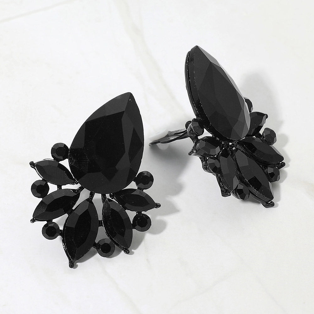 Teardrop Stone Cluster Accent Marquise Stone Embellished Evening Clip On Earrings