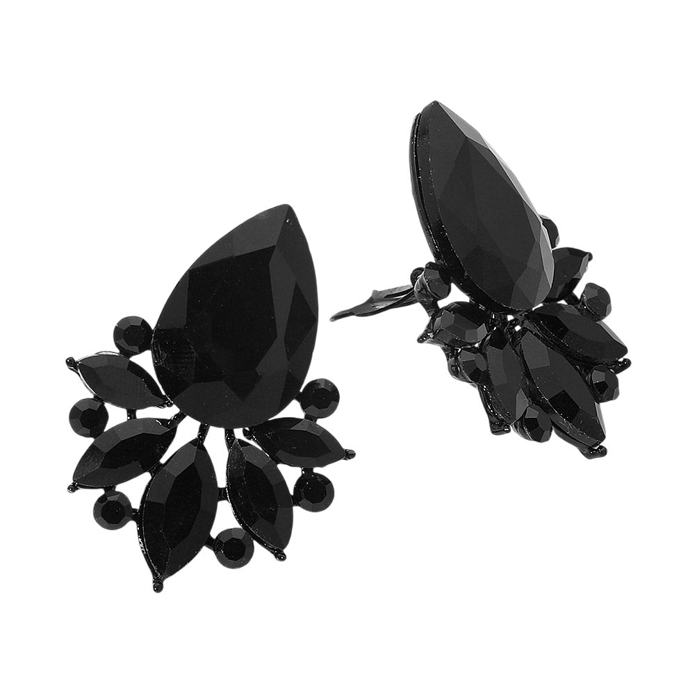 Teardrop Stone Cluster Accent Marquise Stone Embellished Evening Clip On Earrings