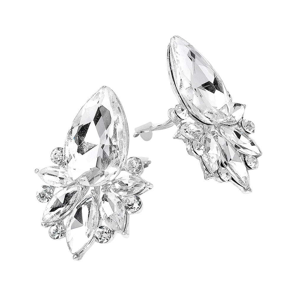 Teardrop Stone Cluster Accent Marquise Stone Embellished Evening Clip On Earrings