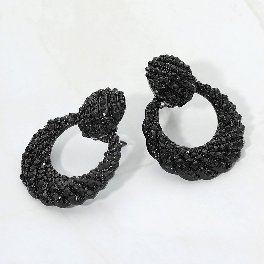 Rhinestone Pave Open Ring Door Knocker Clip On Earrings