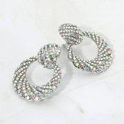 Rhinestone Pave Open Ring Door Knocker Clip On Earrings