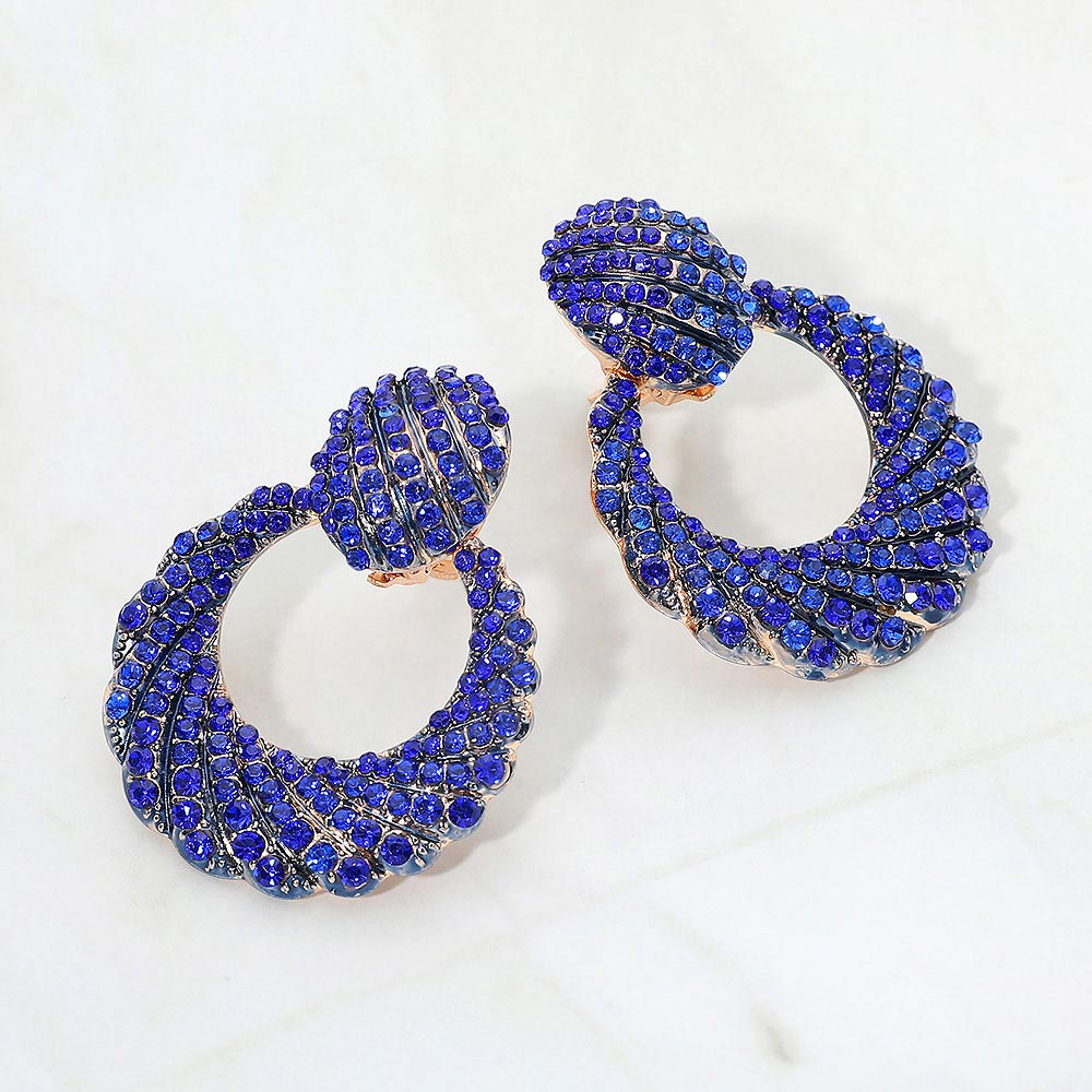 Rhinestone Pave Open Ring Door Knocker Clip On Earrings
