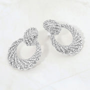 Rhinestone Pave Open Ring Door Knocker Clip On Earrings
