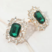 Bold Rectangular Gem Center Statement Evening Clip On Earrings