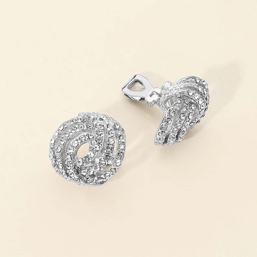 Crystal Swirl Round Clip On Earrings