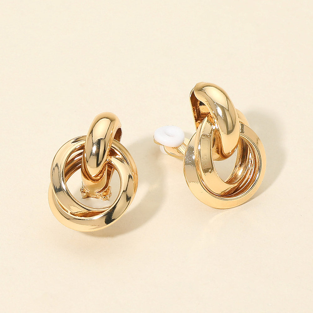 Metal Interlocking Door Knocker Clip On Earrings