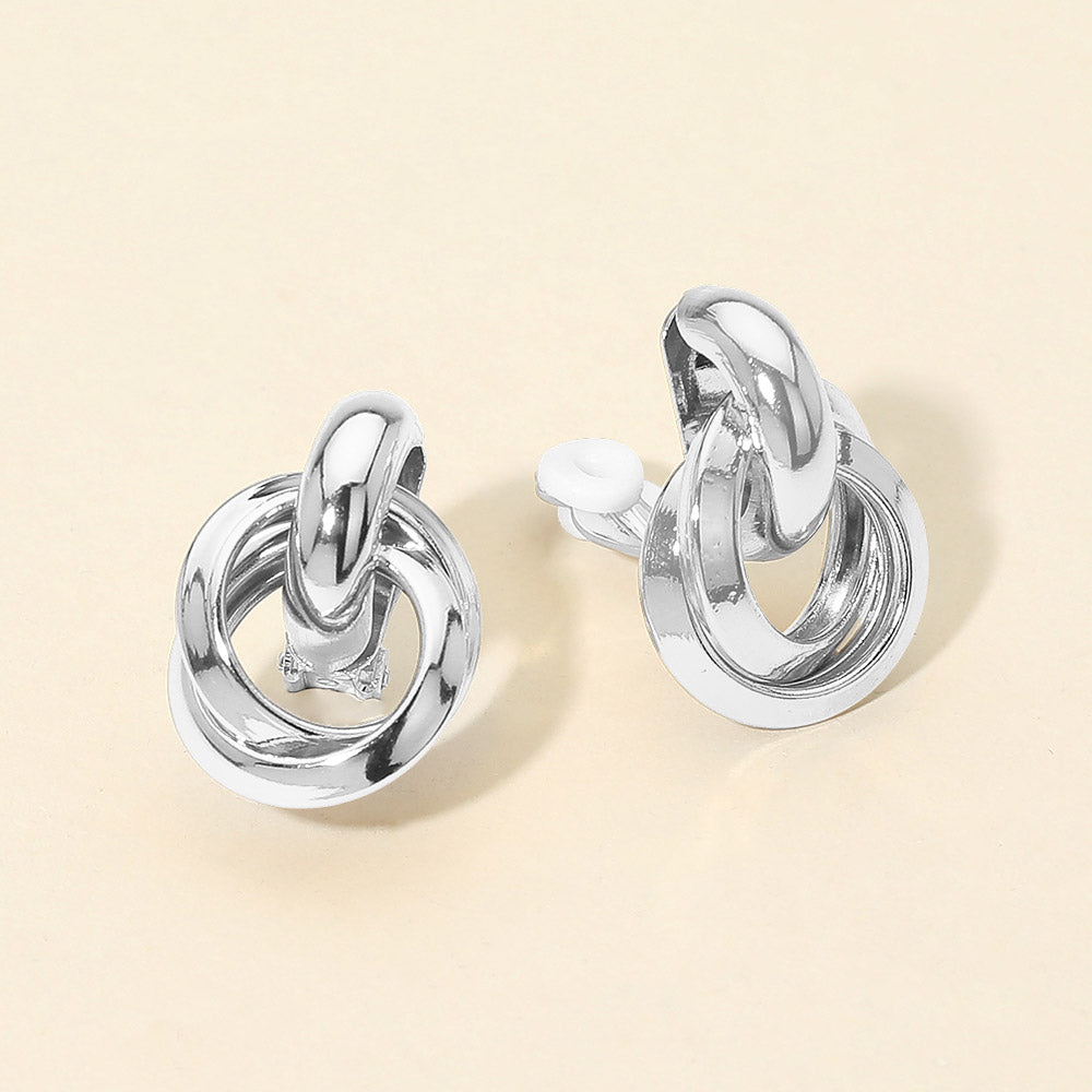 Metal Interlocking Door Knocker Clip On Earrings