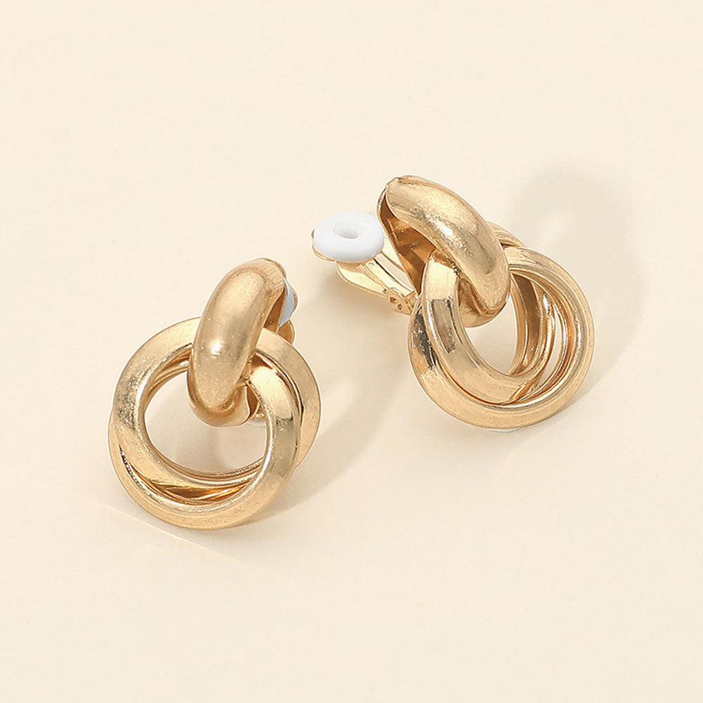 Metal Interlocking Door Knocker Clip On Earrings
