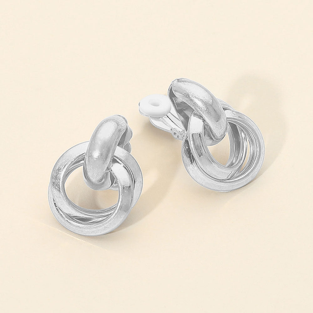 Metal Interlocking Door Knocker Clip On Earrings