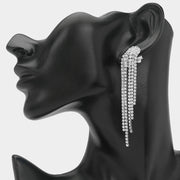 Crystal Rhinestone Long Fringe Clip on Earrings