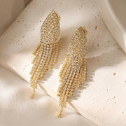 Crystal Rhinestone Pave Fringe Evening Clip on Earrings