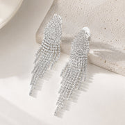 Crystal Rhinestone Pave Fringe Evening Clip on Earrings