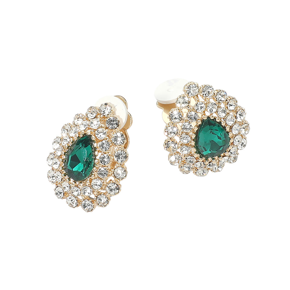 Teardrop Cluster Evening Clip On Earrings