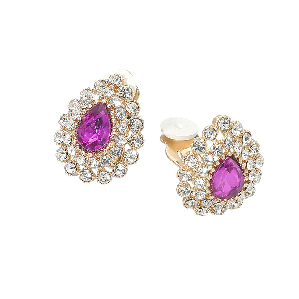 Teardrop Cluster Evening Clip On Earrings