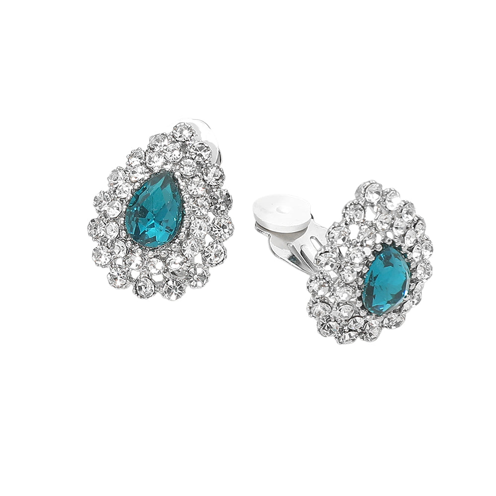 Teardrop Cluster Evening Clip On Earrings