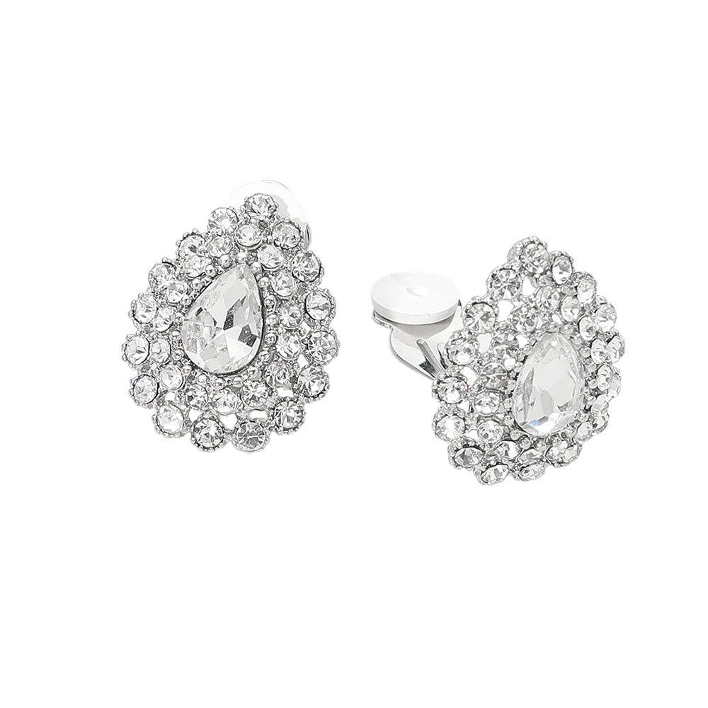 Teardrop Cluster Evening Clip On Earrings
