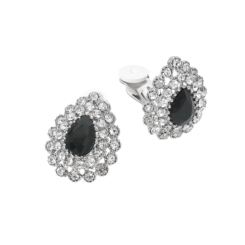 Teardrop Cluster Evening Clip On Earrings