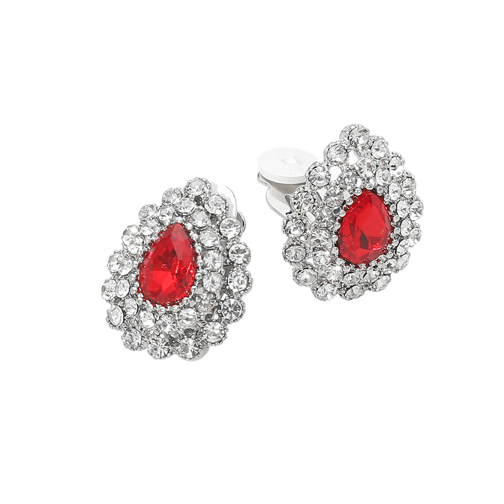 Teardrop Cluster Evening Clip On Earrings