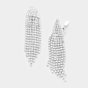 Rhinestone Statement Fringe Drop Evening Clip On Earrings