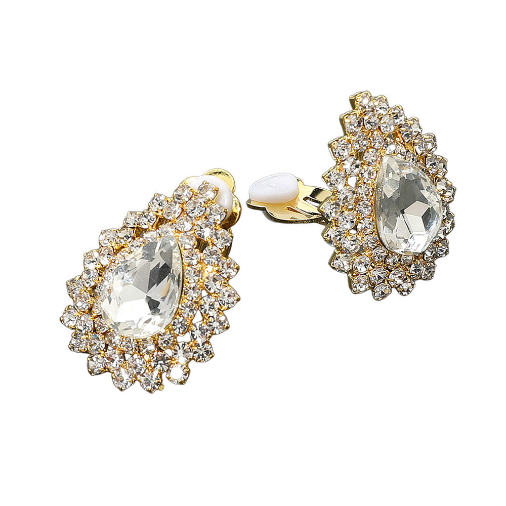 Teardrop Cluster Evening Clip On Earrings