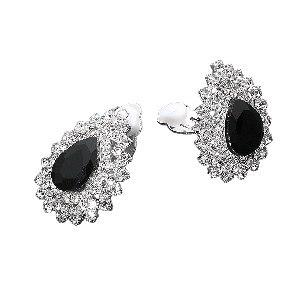 Teardrop Cluster Evening Clip On Earrings