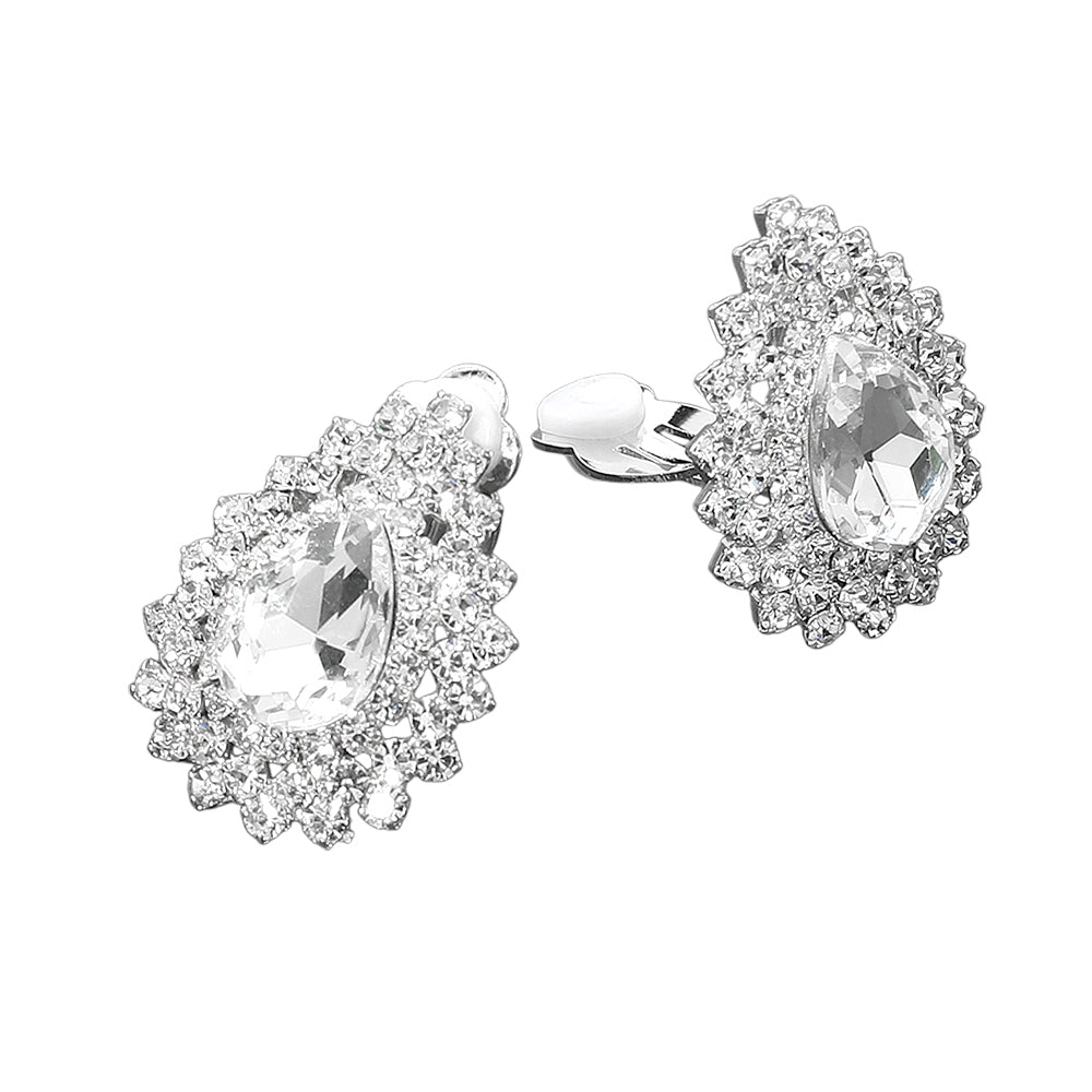 Teardrop Cluster Evening Clip On Earrings