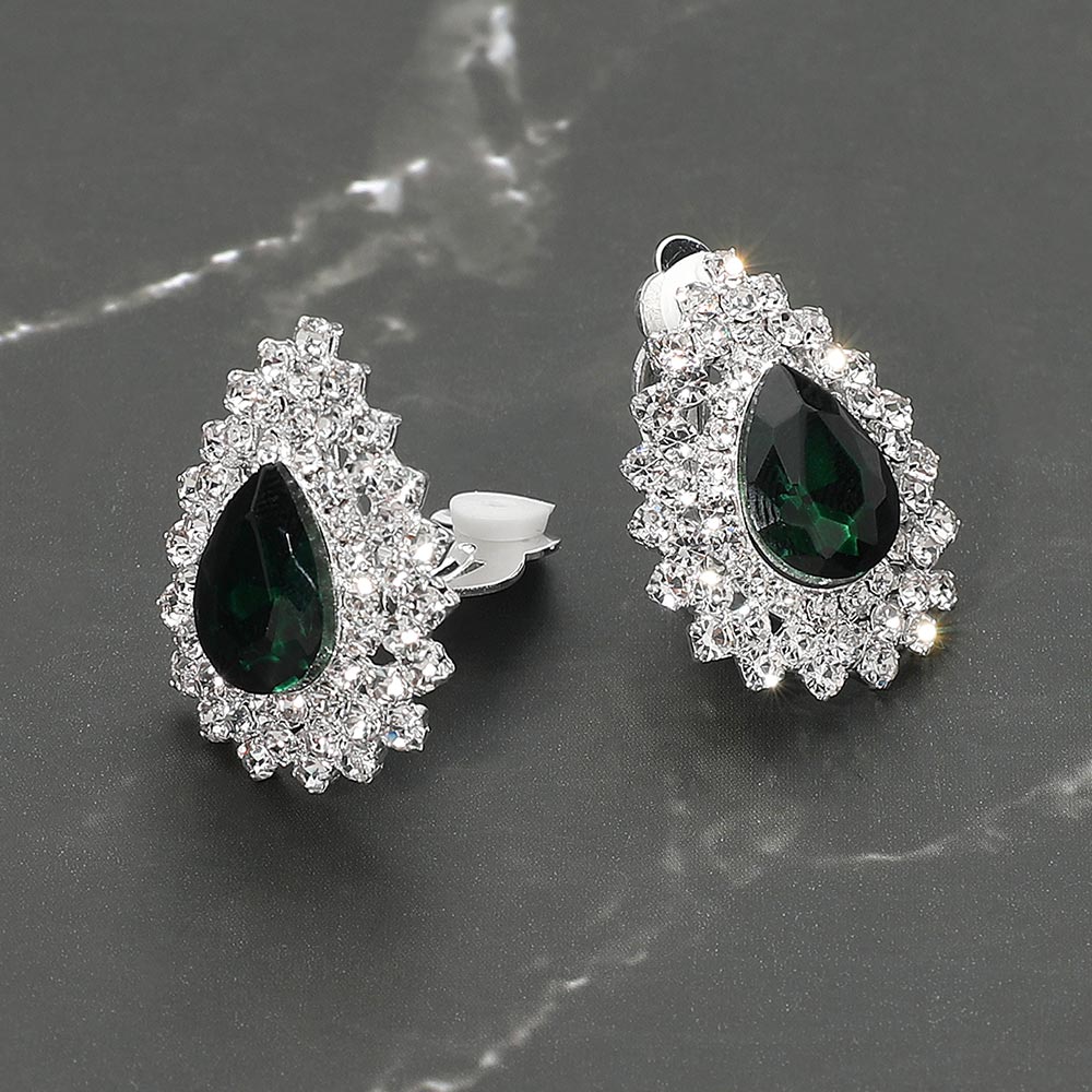 Teardrop Cluster Evening Clip On Earrings
