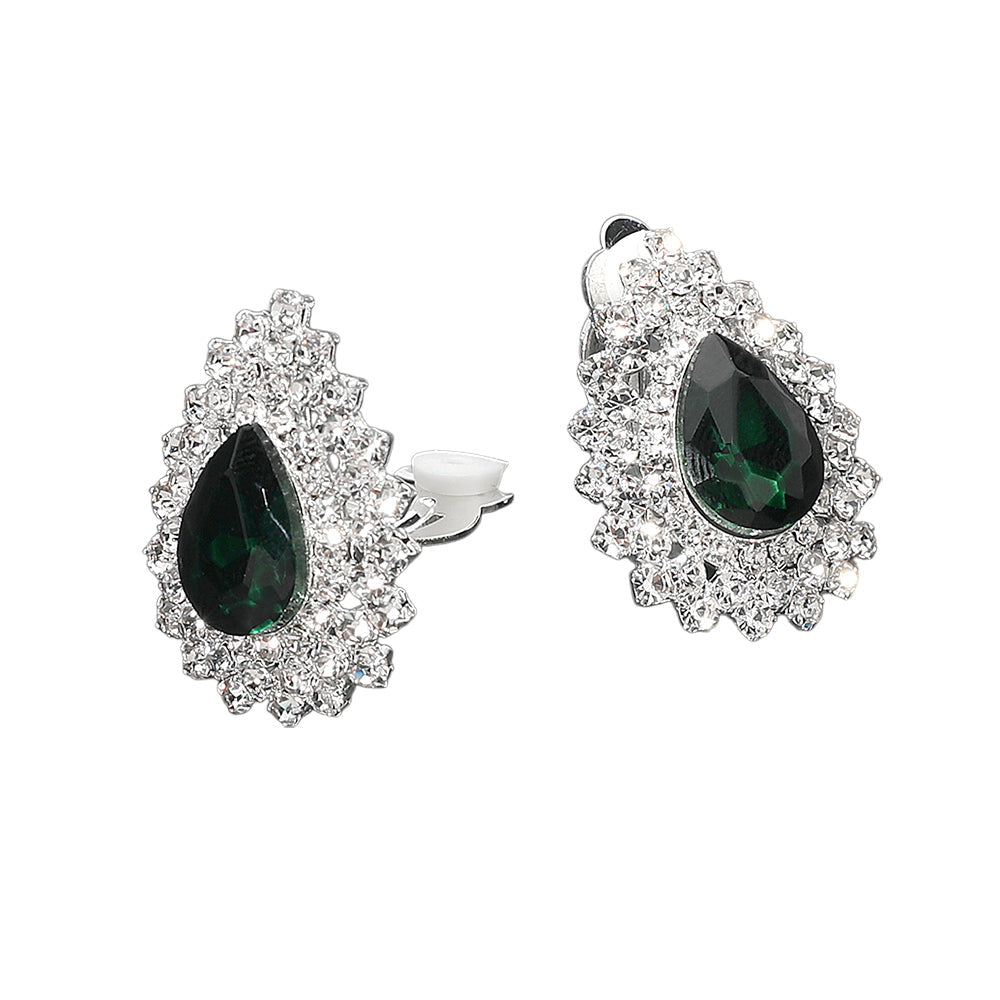Teardrop Cluster Evening Clip On Earrings