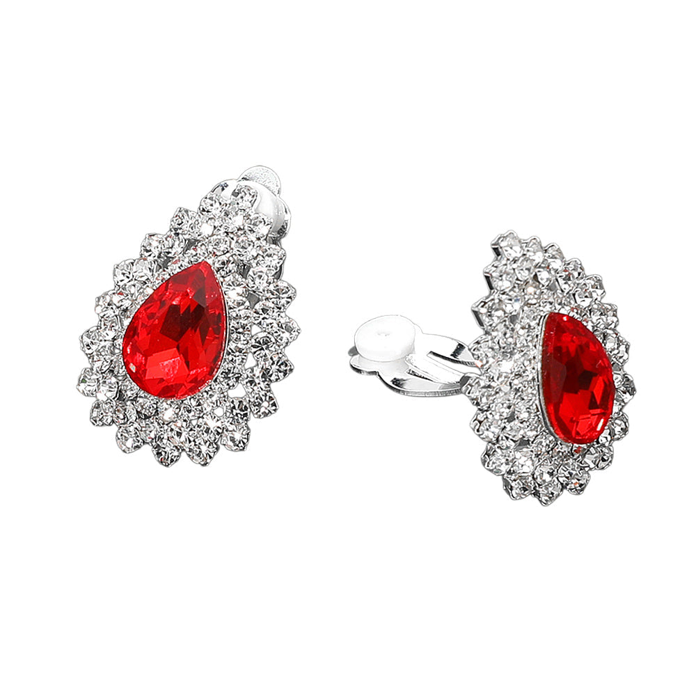 Teardrop Cluster Evening Clip On Earrings