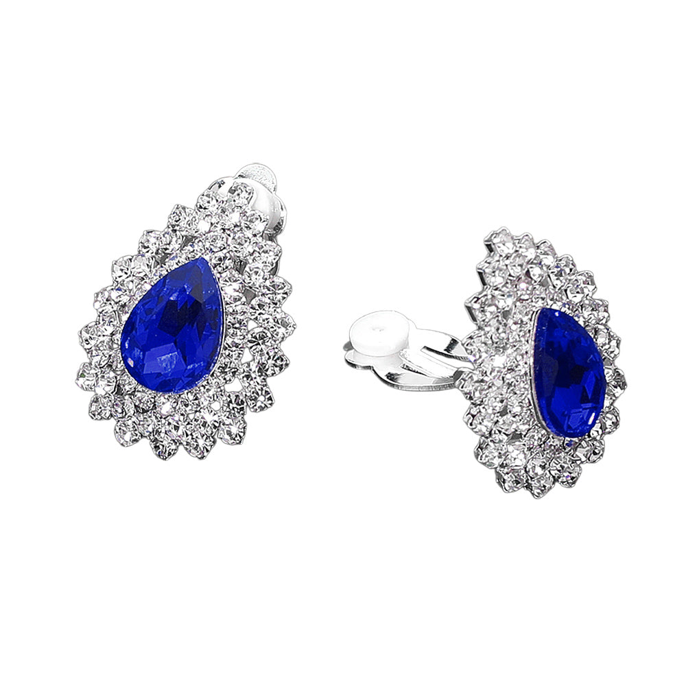 Teardrop Cluster Evening Clip On Earrings
