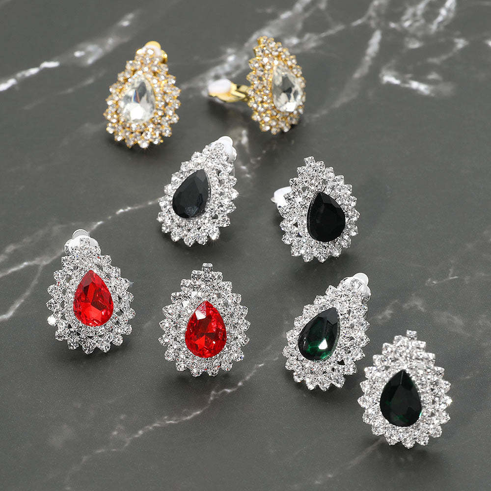 Teardrop Cluster Evening Clip On Earrings