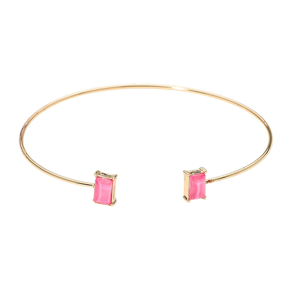 SECRET BOX_Minimal Rectangular Stone Cluster Tip Cuff Bracelet