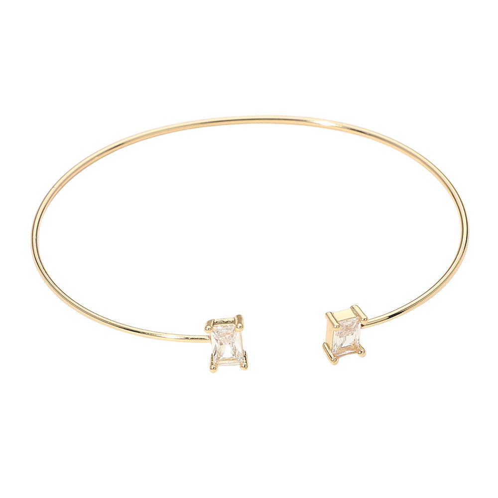 SECRET BOX_Minimal Rectangular Stone Cluster Tip Cuff Bracelet