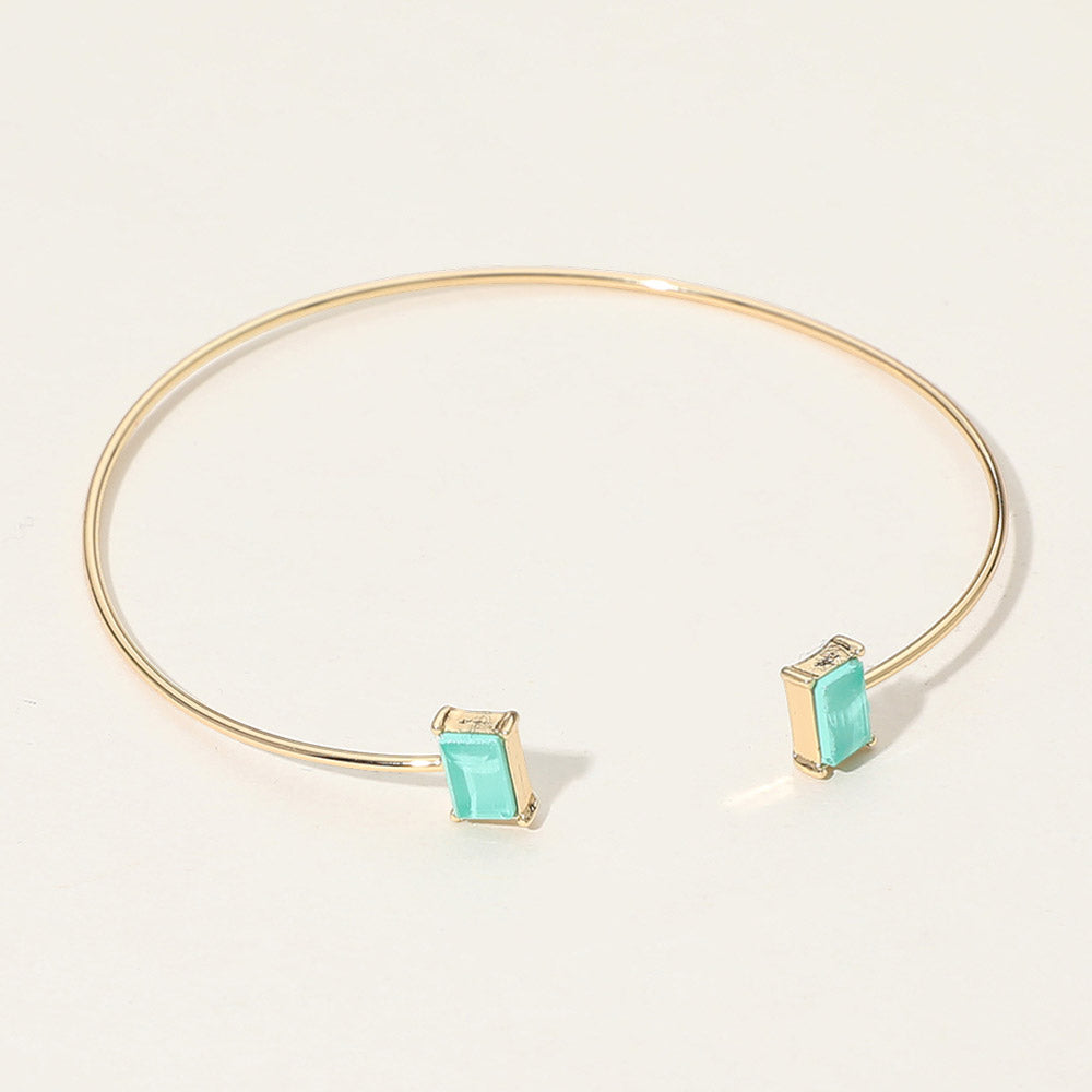 SECRET BOX_Minimal Rectangular Stone Cluster Tip Cuff Bracelet