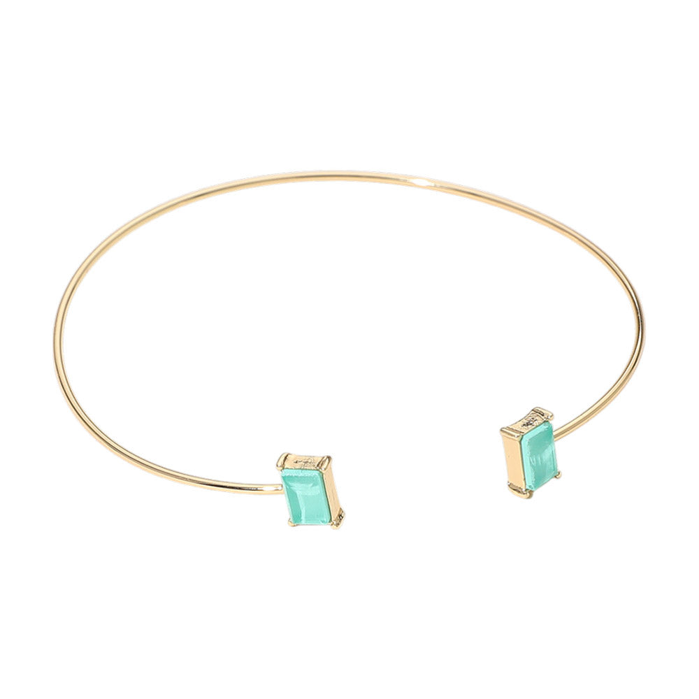 SECRET BOX_Minimal Rectangular Stone Cluster Tip Cuff Bracelet
