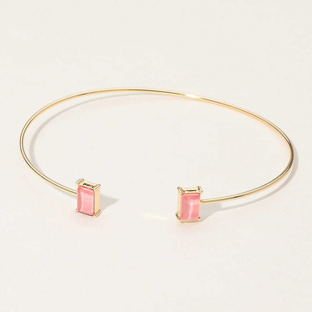 SECRET BOX_Minimal Rectangular Stone Cluster Tip Cuff Bracelet