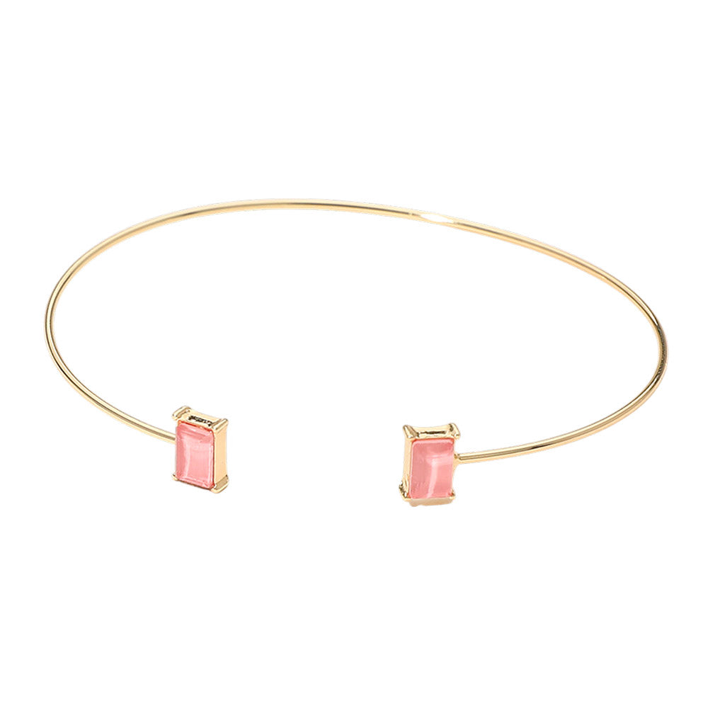 SECRET BOX_Minimal Rectangular Stone Cluster Tip Cuff Bracelet