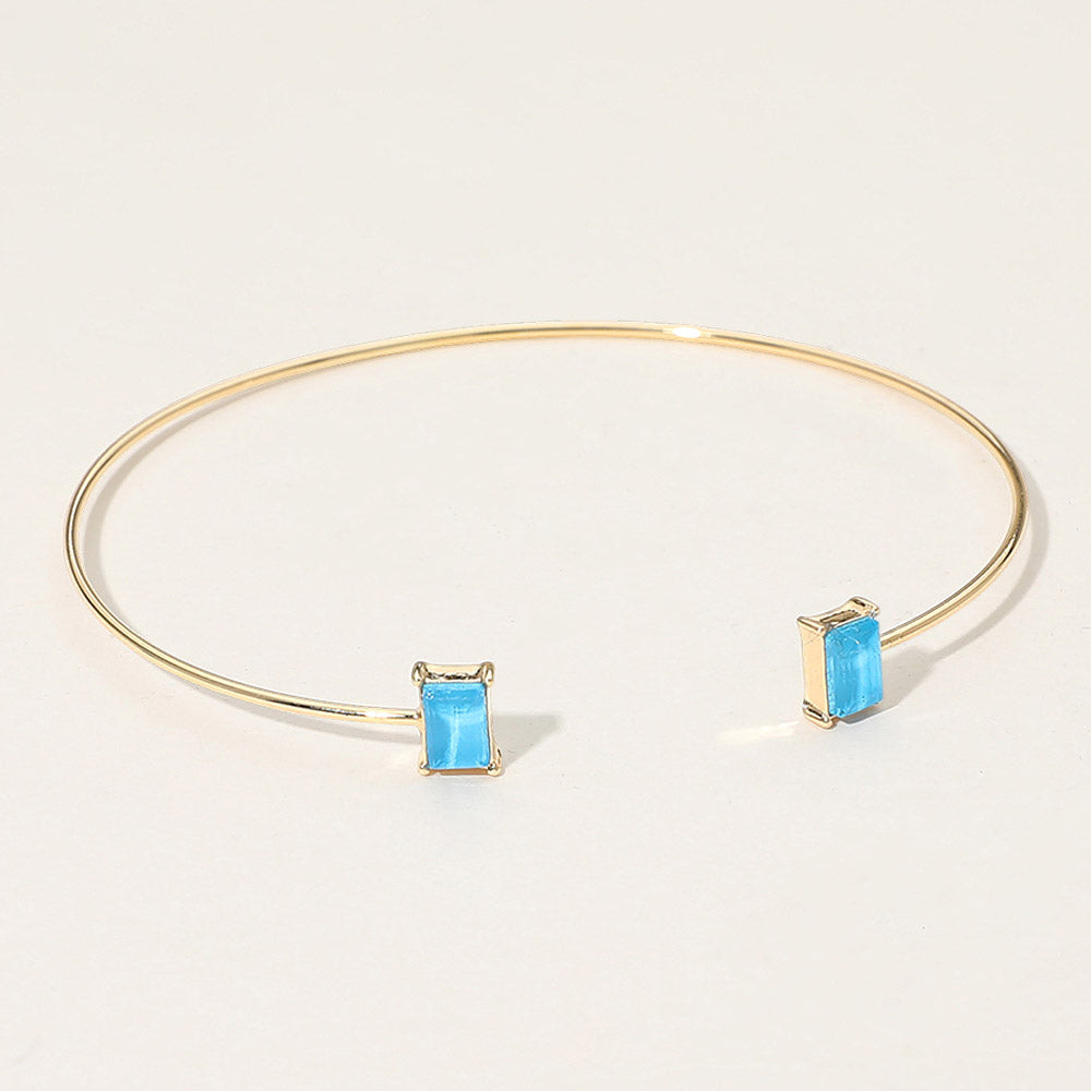 SECRET BOX_Minimal Rectangular Stone Cluster Tip Cuff Bracelet